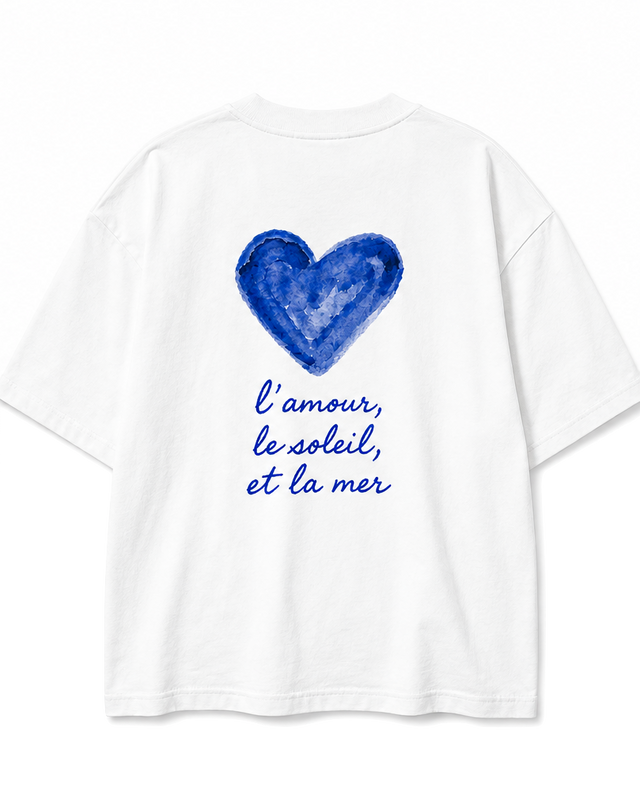 T-shirt L'amour, le soleil et la mer — vue du dos avec le motif