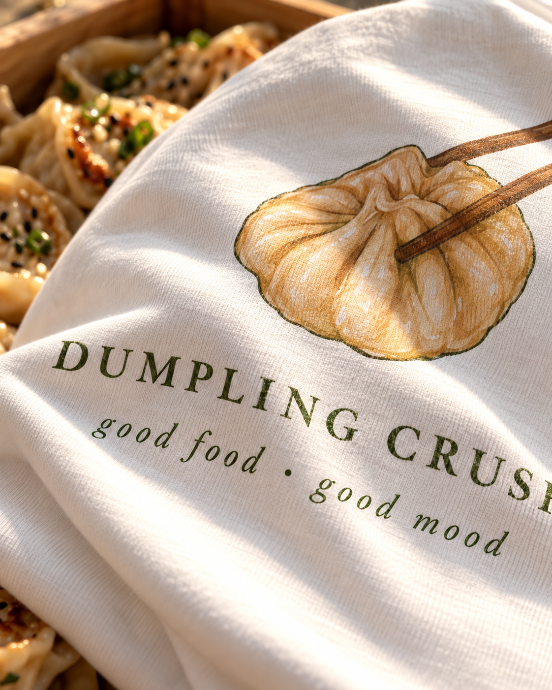 T-shirt Dumpling Lover — photo d’ambiance et détail du motif
