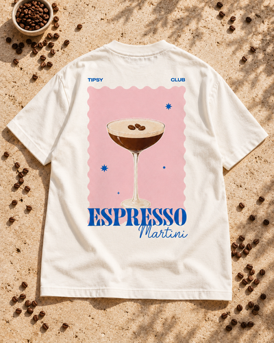 T-shirt Espresso Martini Club — photo d’ambiance et détail du motif