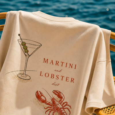 T-shirt Martini & Lobster Diet — photo d’ambiance et détail du motif