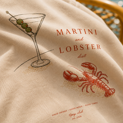 T-shirt Martini & Lobster Diet — photo d’ambiance et détail du motif