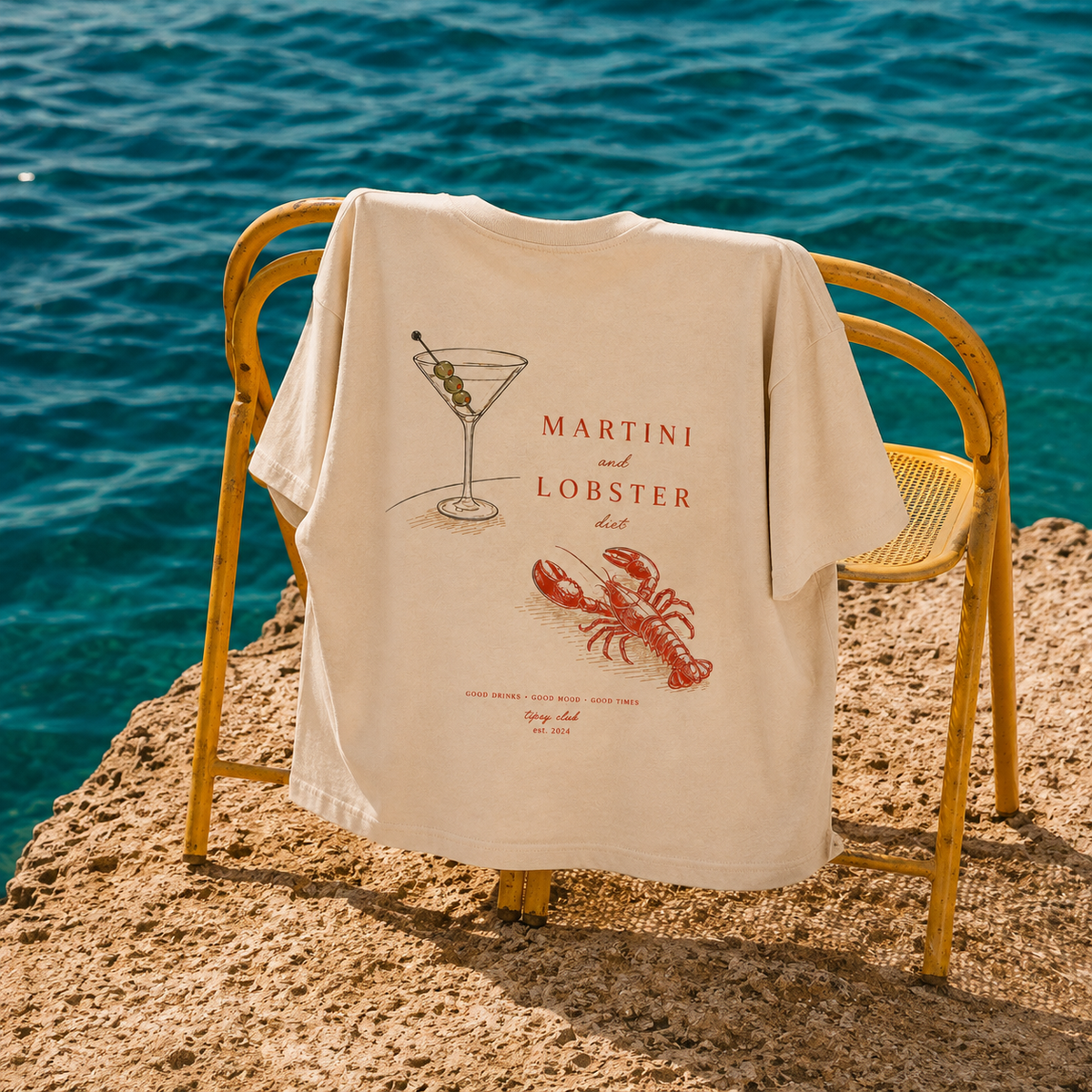 T-shirt Martini & Lobster Diet — photo d’ambiance et détail du motif