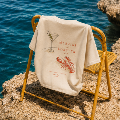 T-shirt Martini & Lobster Diet — photo d’ambiance et détail du motif