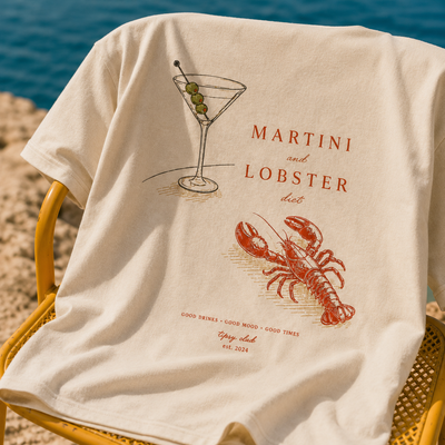 T-shirt Martini & Lobster Diet — photo d’ambiance et détail du motif