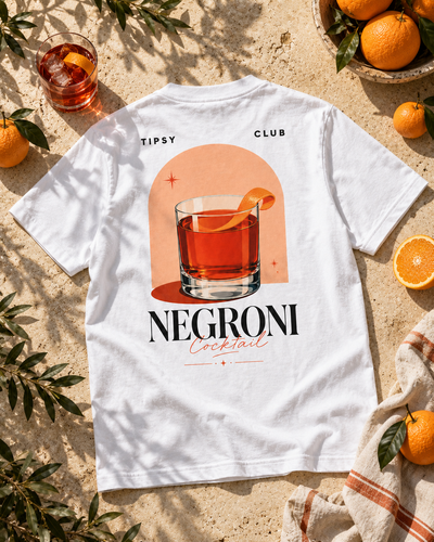 T-shirt Negroni Club — photo d’ambiance et détail du motif