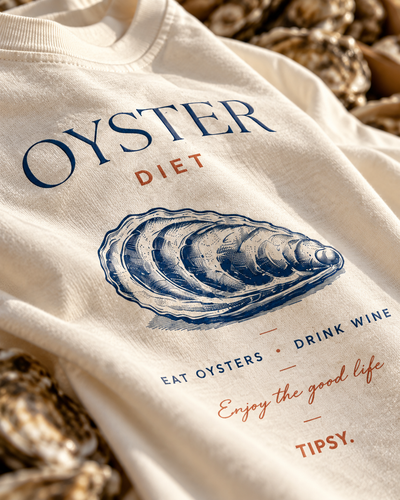 T-shirt Oyster Diet — photo d’ambiance et détail du motif