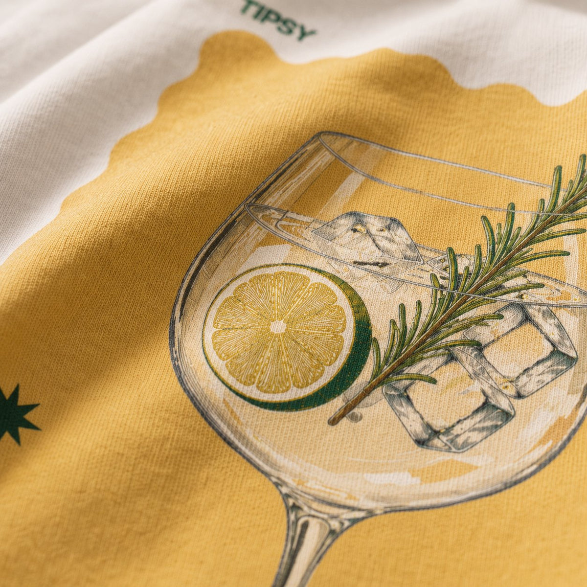 Gin Tonic Club tee — macro, the cotton up close