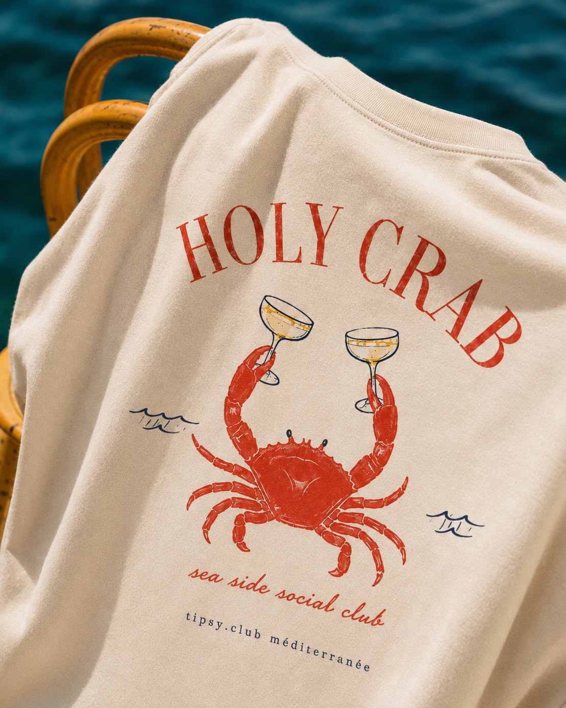 Holy Crab tee — macro, the back print up close