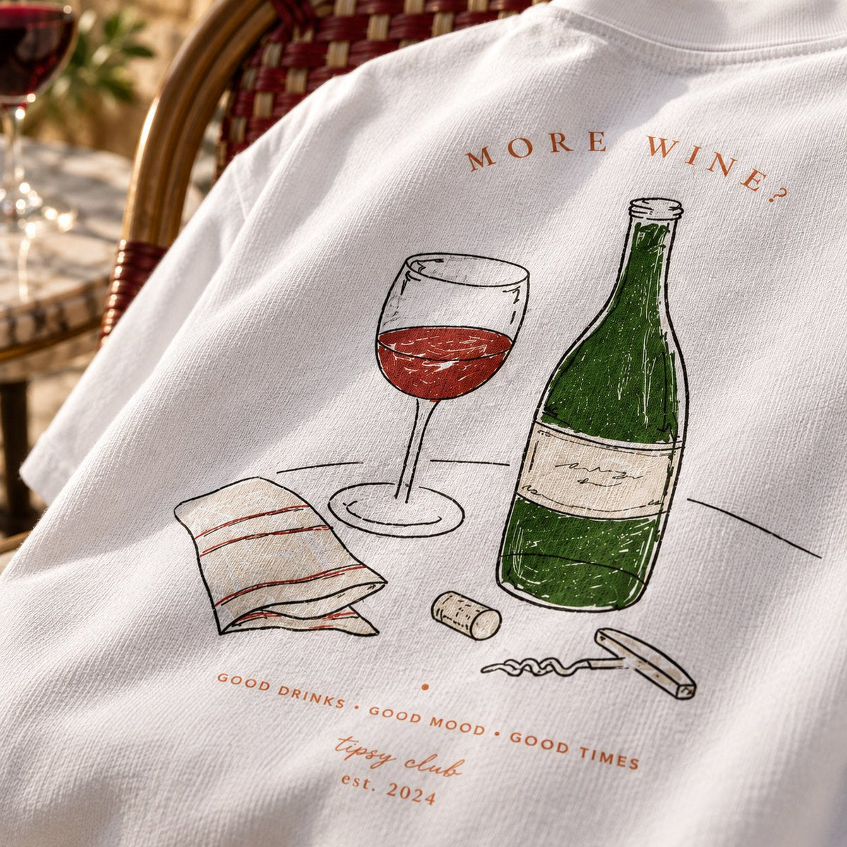 More Wine tee — macro, the cotton up close